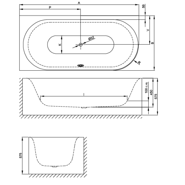 BetteLux Oval IV Silhouette voľne stojaca vaňa k stene z glazovanej titánovej ocele s povrchovou úpravou GlazePlus 1850x850x575 mm, Biela, 3426-000CERVS,PLUS