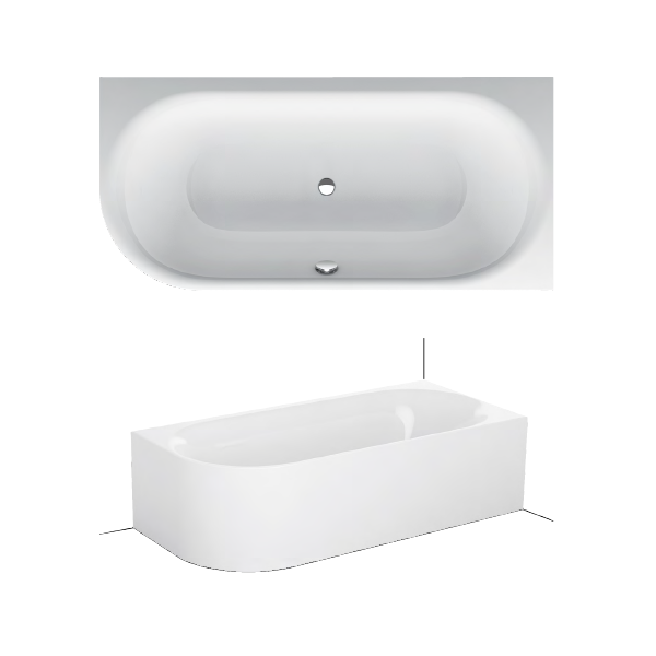 BetteLux Oval V Silhouette voľne stojaca vaňa k stene z glazovanej titánovej ocele 1850x850x575 mm, Biela, 3436-000CELVS