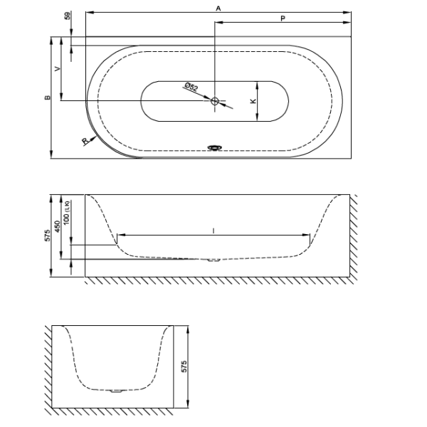 BetteLux Oval V Silhouette voľne stojaca vaňa k stene z glazovanej titánovej ocele s povrchovou úpravou GlazePlus 1850x850x575 mm, Biela, 3436-000CELVS,PLUS