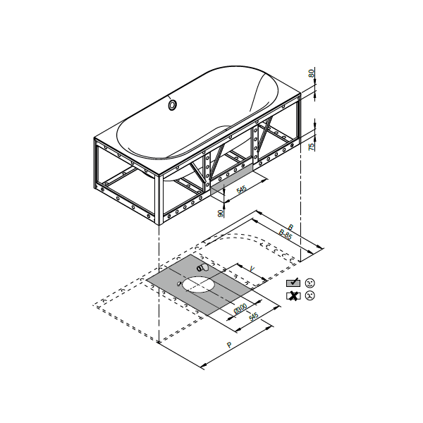 BetteLux Oval V Silhouette voľne stojaca vaňa k stene z glazovanej titánovej ocele s povrchovou úpravou GlazePlus 1850x850x575 mm, Biela, 3436-000CELVS,PLUS