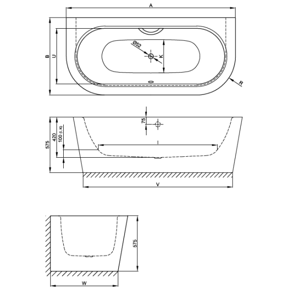 BetteStarlet I Silhouette voľne stojaca vaňa k stene z glazovanej titánovej ocele s povrchovou úpravou GlazePlus 1850x850x575 mm, Biela, 8320-000CWVVKPLUS