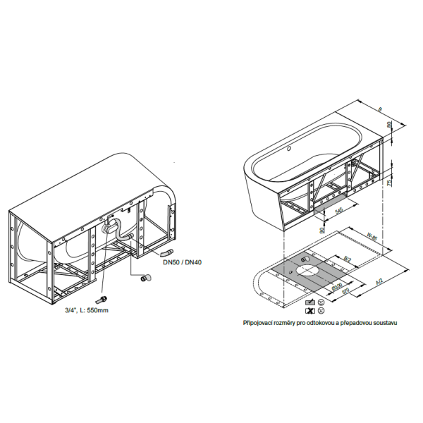 BetteStarlet IV Silhouette voľne stojaca vaňa k stene z glazovanej titánovej ocele 1850x850x575 mm, Biela, 6670-000CERVK