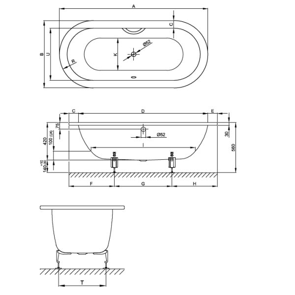 BetteStarlet Oval Silhouette voľne stojaca vaňa z glazovanej titánovej ocele s povrchovou úpravou GlazePlus 1850x850x575 mm, Biela, 2740-000CFXXK,PLUS