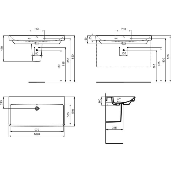 I.LIFE B Umývadlo 102x54 cm, bez otvoru pre batériu, T684301