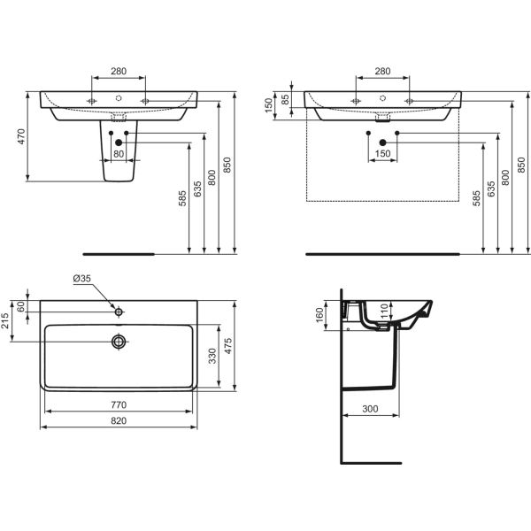 I.LIFE B Umývadlo 82x47,5 cm, T571601