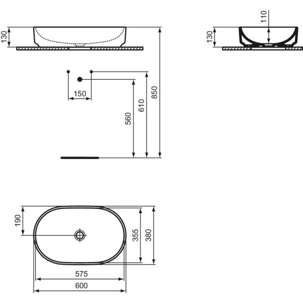 I.LIFE B Umývadlo na dosku 60x38 cm, T573101