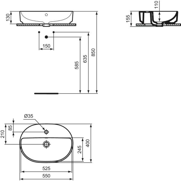 I.LIFE B Umývadlo na dosku 55x40 cm, T573401
