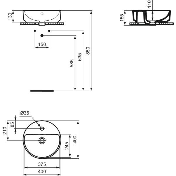 I.LIFE B Umývadlo na dosku okrúhle  40x40 cm, T573501
