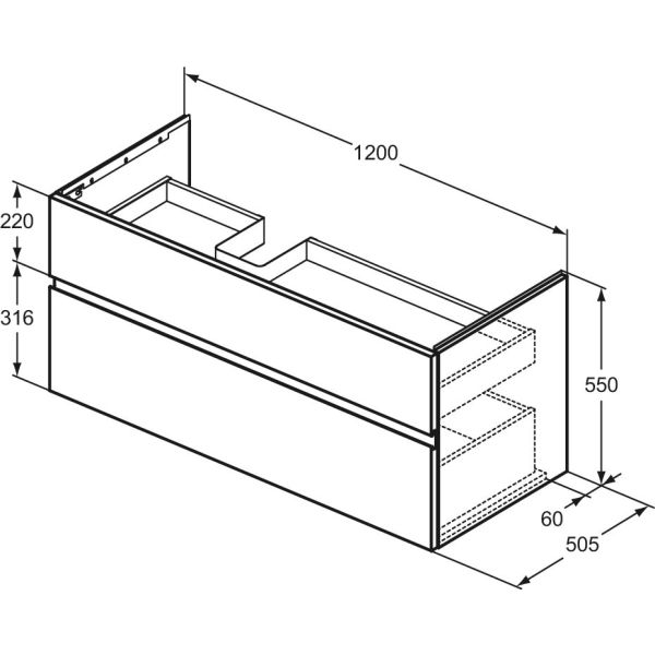 FINESSE Umývadlová skrinka 120 cm pre ľavé umývadlo, šírka 50,5 cm,  E3447US