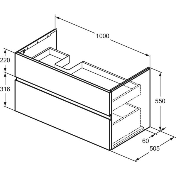FINESSE Umývadlová skrinka 100 cm pre ľavé umývadlo, šírka 50,5 cm,  E3445UP
