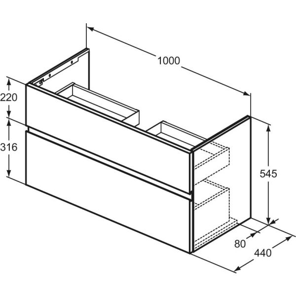 FINESSE Umývadlová skrinka 100 cm, šírka 44 cm,  E3388UP