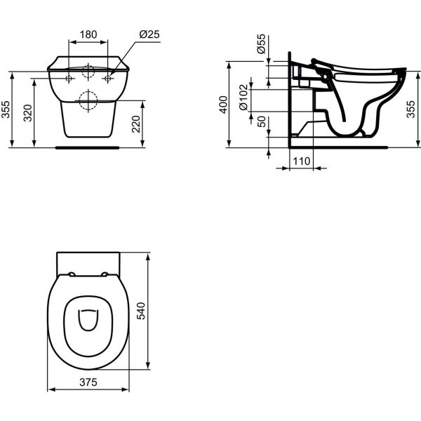 CONTOUR 21 WC závesné detské RIMLESS+ 53,5x36 cm, WC pre 7-11 rokov, S312801