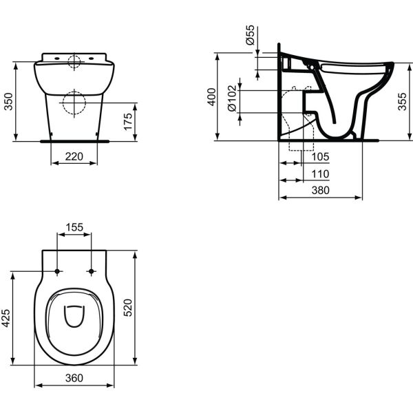 CONTOUR 21 WC stacionárne detské RIMLESS+ 52x36 cm,  WC pre 7-11 rokov, S312601