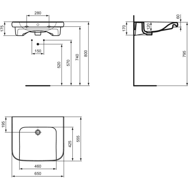 CONTOUR 21 Umývadlo pre telesne postihnutých 65x55 cm, V216801
