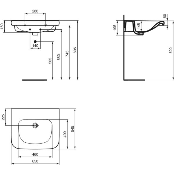 CONTOUR 21 Umývadlo pre telesne postihnutých bez otvoru pre batériu a bez prepadového otvoru , 65x55 cm, S253401