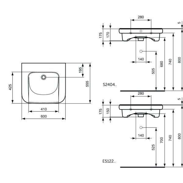 CONTOUR 21 Umývadlo pre telesne postihnutých bez otvoru pre batériu a bez prepadového otvoru , 60x55 cm, E512201