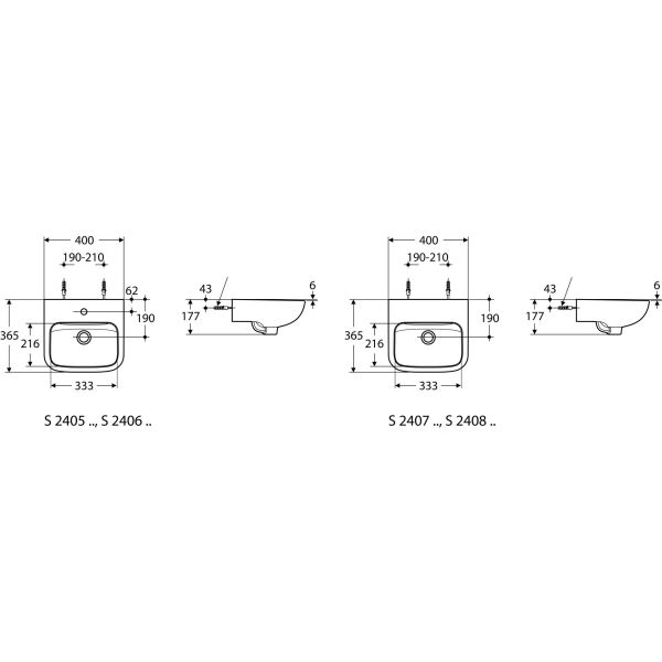 CONTOUR 21 Umývadielko pre telesne postihnutých bez prepadového otvoru, 40x36,5 cm, S240601