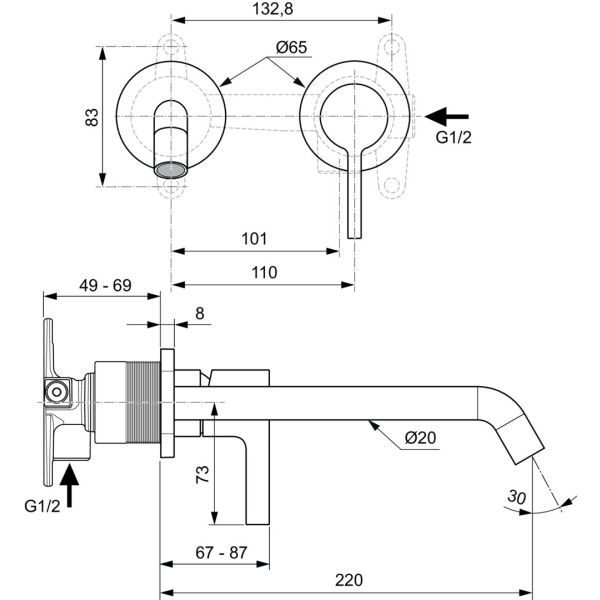 JOY umývadlová podomietková batéria, dĺžka vývodu 220 mm, A7379AA
