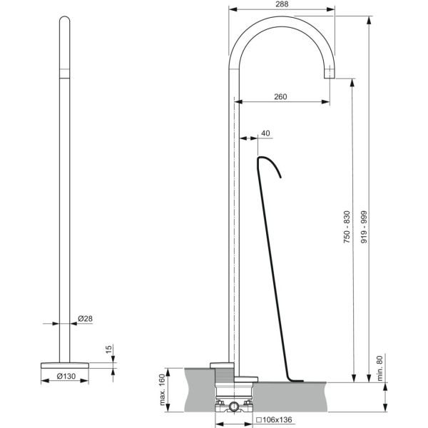 JOY Vaňový voľne stojací výtok, diel 1+ diel 2, ušľachtilá nerezová kartáčovaná oceľ, A7387GN