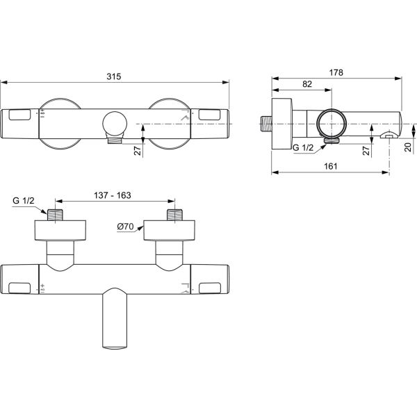 CERATHERM T25N Vaňová nástenná termostatická batéria, A8475XG