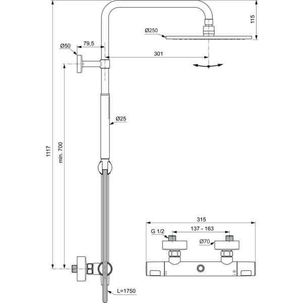 CERATHERM T25 Sprchový systém s termostatickou batériou, A8489XG