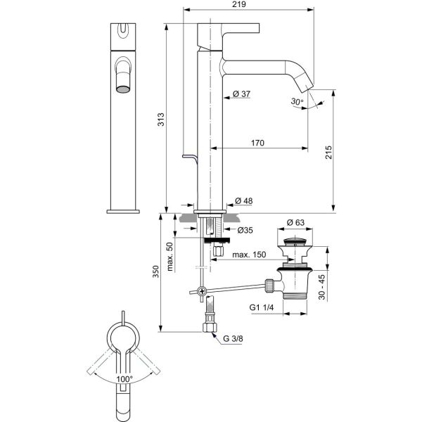 JOY Umývadlová batéria s vysokým vývodom, s odpadovou garnitúrou a flexibilnými hadicami, BC781A2