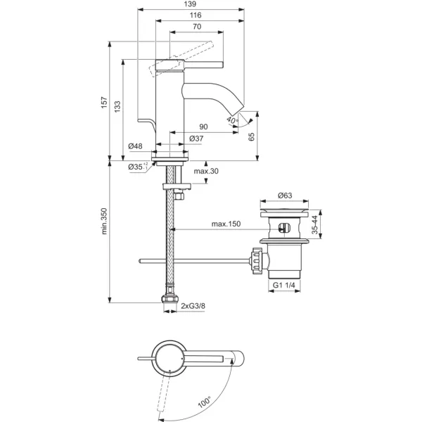 CERALINE NUOVO Umývadlová batéria H65 Blue Start, s odpadovou garnitúrou, BD756AA