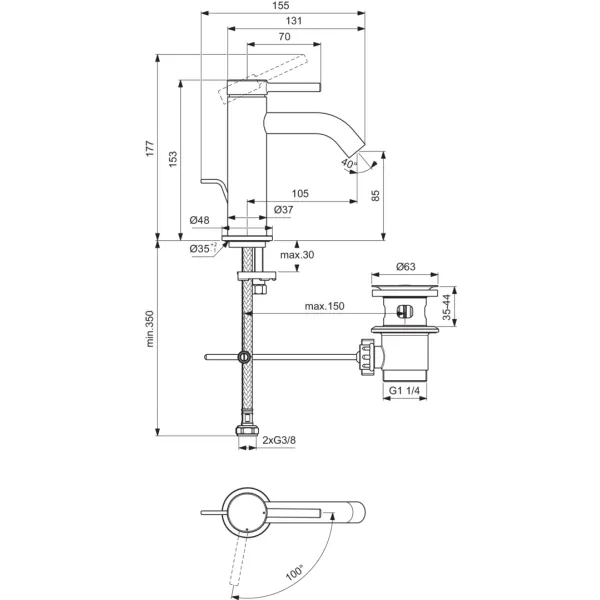 CERALINE NUOVO Umývadlová batéria H85 Blue Start, s odpadovou garnitúrou, BD758AA