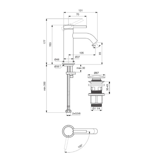 CERALINE NUOVO Umývadlová batéria H85 Blue Start, s kli-klak odpadovou garnitúrou, BD759AA