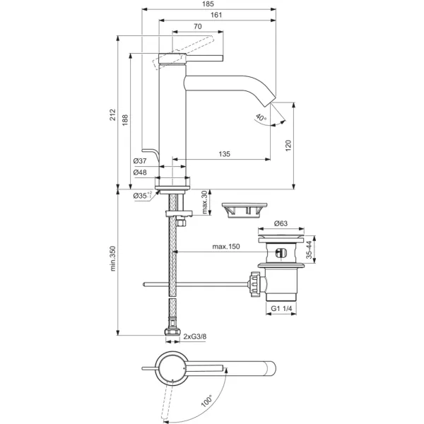 CERALINE NUOVO Umývadlová batéria H120 Blue Start, s odpadovou garnitúrou, BD761XG
