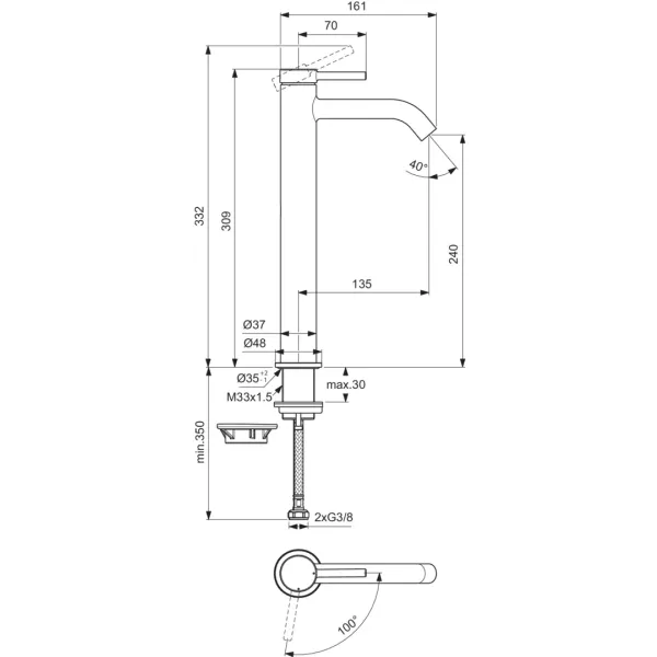 CERALINE NUOVO Umývadlová batéria vysoká  H240 Blue Start, bez odpadovej garnitúry, BD762AA
