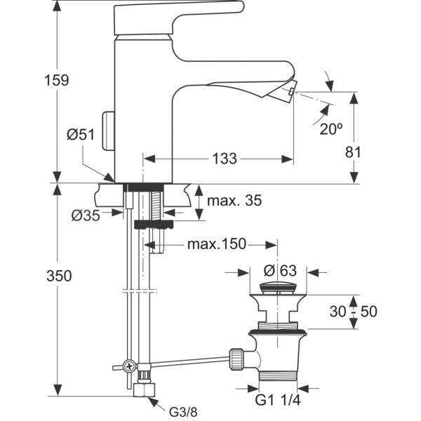 ATTITUDE bidetová batéria s odpadovou garnitúrou a flexibilnými hadicami, A4602