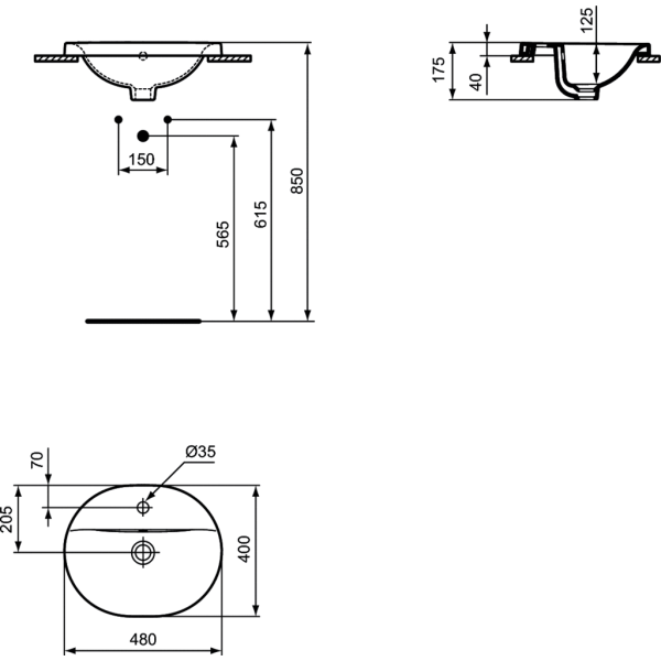 CONNECT Umývadlo zápustné ovalné 48 cm, E5038