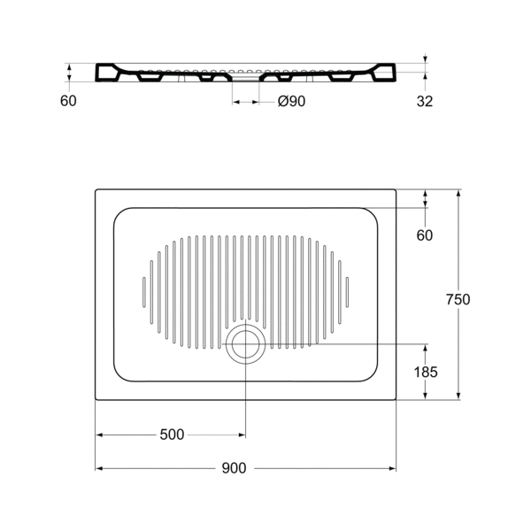 Connect sprchová vanička keramická 90x75 cm, T267301
