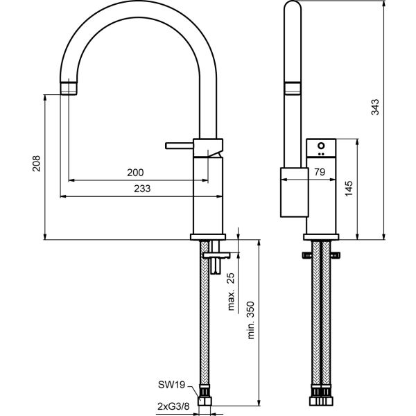 Mara kuchynská batéria bez odpadovej garnitúry, A9020AA