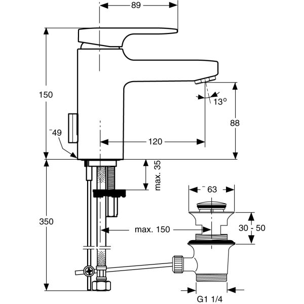 Moments umývadlová batéria s odpadovou garnitúrou a flexibilnými hadicami, A3905AA