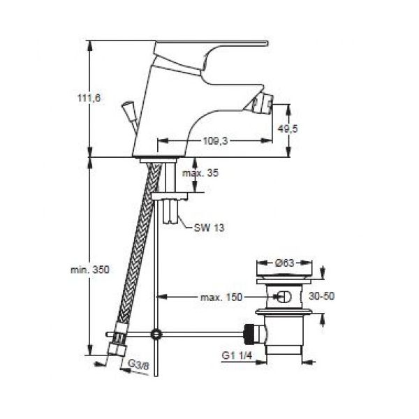 SlimLine II bidetová batéria s odpadovou garnitúrou a flexibilnými hadicami, B8585AA