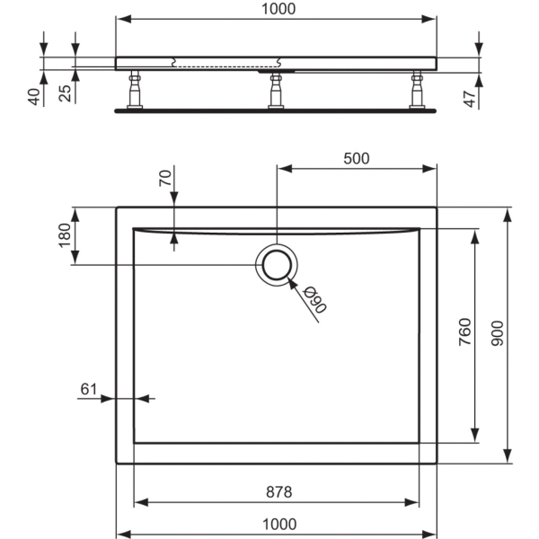 ULTRALIGHT Sprchová vanička akrylátová 100x90x4 cm, K518101