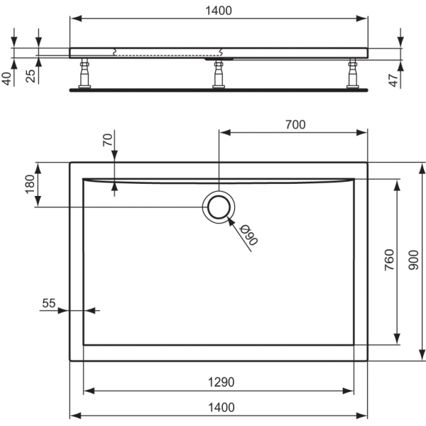 Ultraflat sprchová vanička akrlátová 140x90x4 cm, K518601