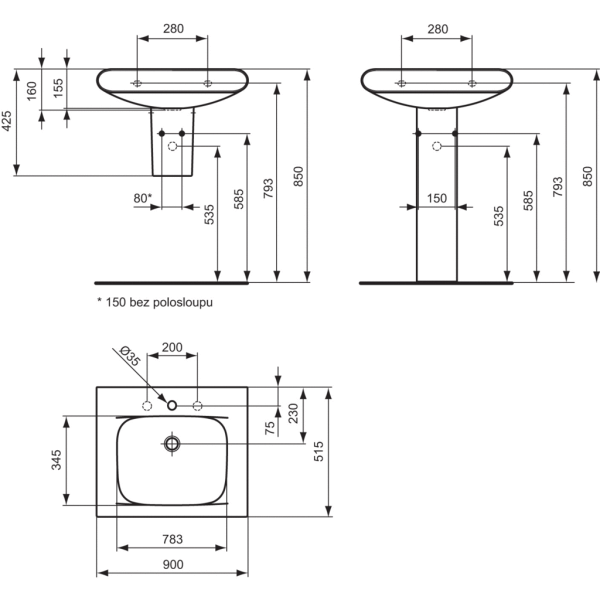 MOMENTS Umývadlo 90 cm, K071501