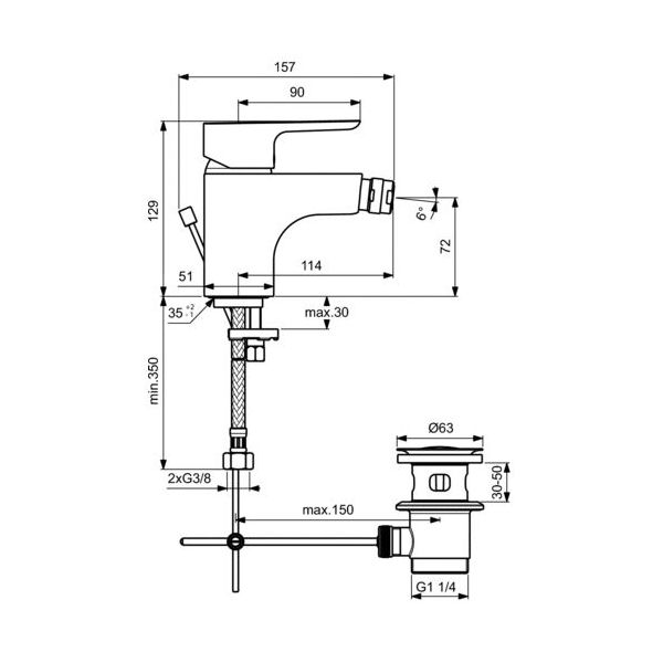 CERAPLAN III bidetová batéria s odpadovou garnitúrou a flexibilnými hadicami, B0897AA, B0713AA
