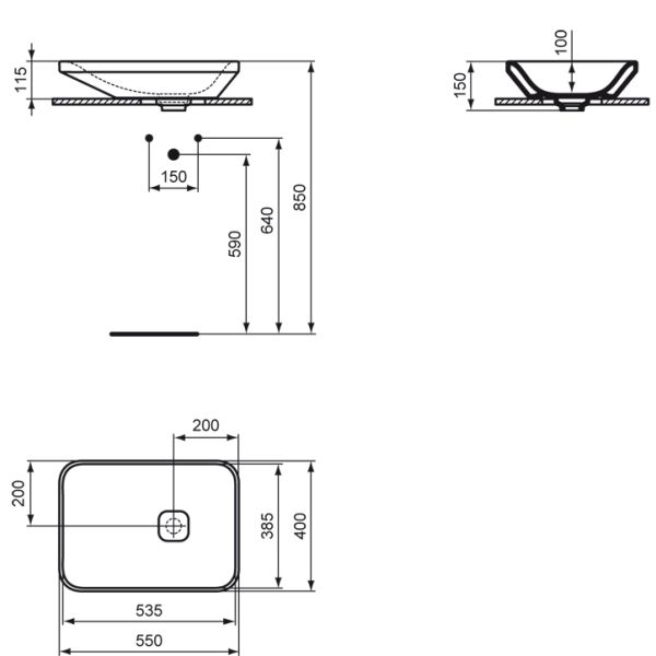 Tonic II umývadlo na dosku 55x40 cm, K083301