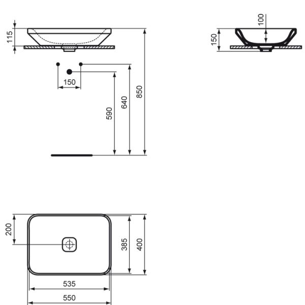 Tonic II umývadlo na dosku 55x40 cm, K0834