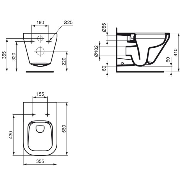 Tonic II rimless II WC závesné 36x56,5 cm, K316301