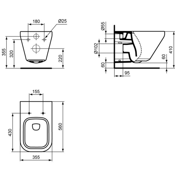 Tonic II aquablade WC závesné 36x56,5 cm, K315801