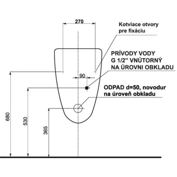 EUROVIT | GOLF  Pisoár kapotovaný,  elektronické splachovanie 6VDC, V5538VBS9.2