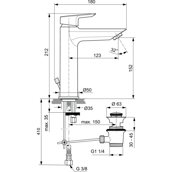 Tesi umývadlová batéria Grande s odpadovou garnitúrou a flexibilnými hadicami, A6563AA