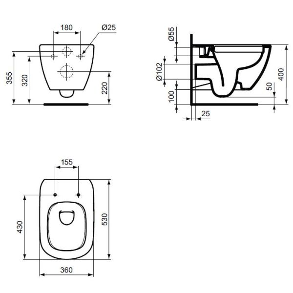 Tesi rimlless II WC závesné 53x36 cm, T350301