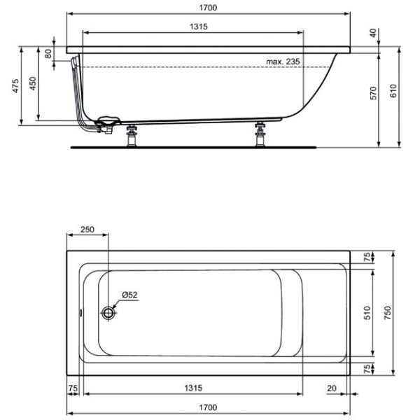 Connect Air vaňa akrylátová 170x75 cm, E106401