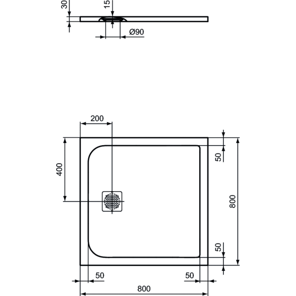 UltraFlat S 80x80x3 cm sprchová vanička z IdealSolid, K8214FV